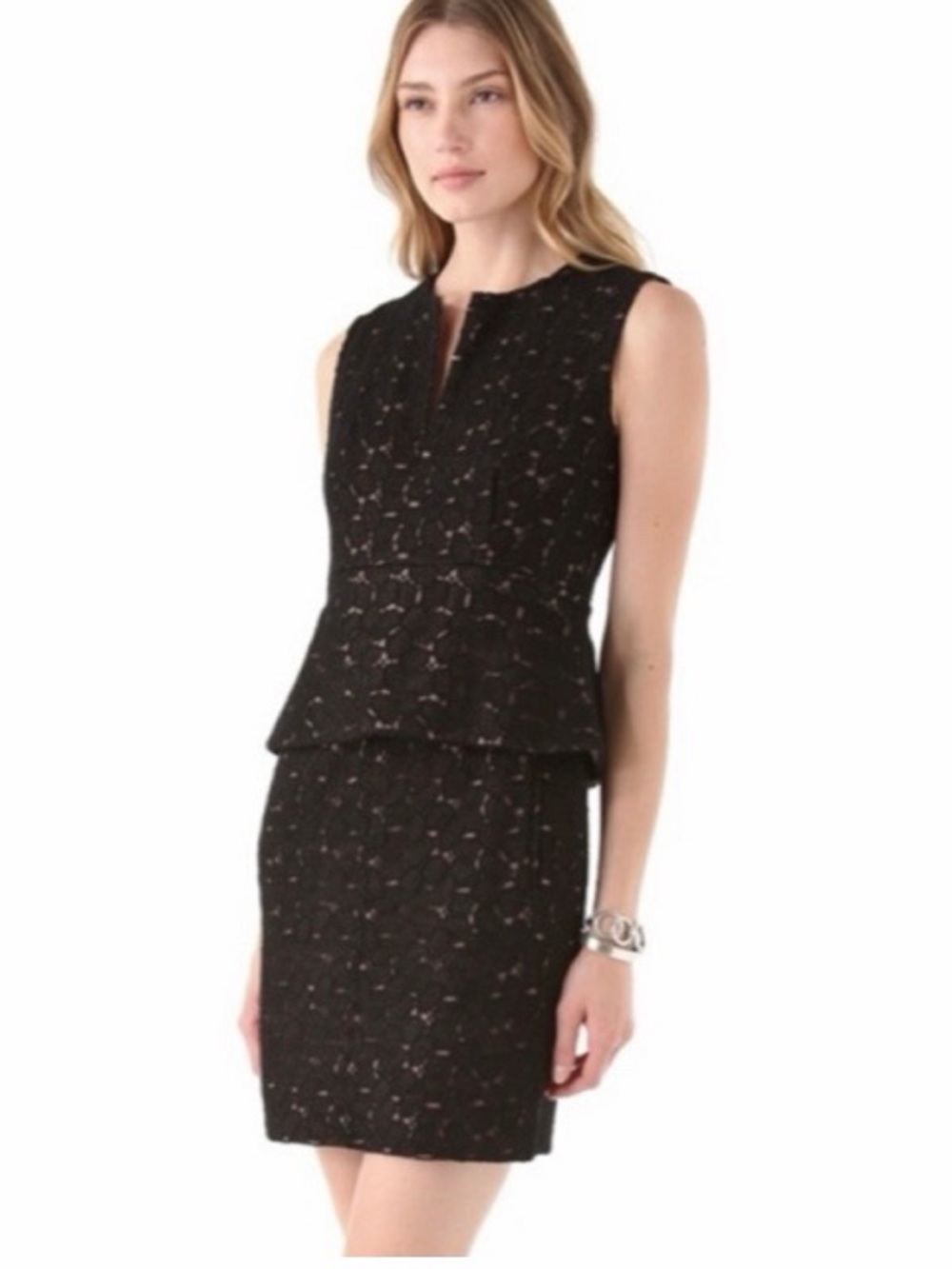 Diane Von Furstenberg Delian Pebble‎ Lace Crochet Peplum Dress